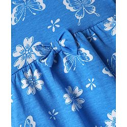 Babyhug 100% Cotton Single Jersey Knit Half Sleeves Frock With Floral Print & Bow Applique - Blue