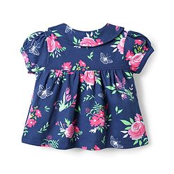 Babyhug Cotton Knit Half Sleeves Peter Pan Collared Night Suit With Floral Print - Navy