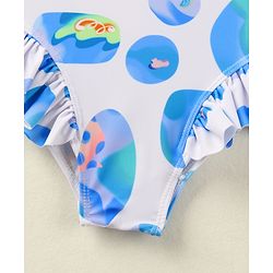 Babyhug Sleeveless V Cut Swimsuit With Abstract Print & Cap - White
