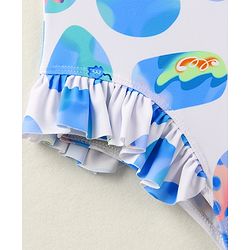 Babyhug Sleeveless V Cut Swimsuit With Abstract Print & Cap - White