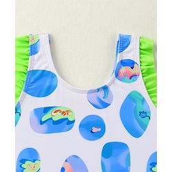 Babyhug Sleeveless V Cut Swimsuit With Abstract Print & Cap - White