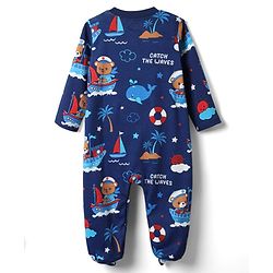 Babyhug Cotton Knit Full Sleeves Footed Sleep Suit With Nautical Theme Print Pack Of 2 - Red & Navy Blue