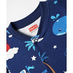 Babyhug Cotton Knit Full Sleeves Footed Sleep Suit With Nautical Theme Print Pack Of 2 - Red & Navy Blue