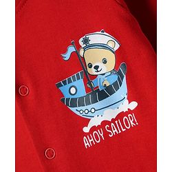 Babyhug Cotton Knit Full Sleeves Footed Sleep Suit With Nautical Theme Print Pack Of 2 - Red & Navy Blue