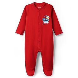 Babyhug Cotton Knit Full Sleeves Footed Sleep Suit With Nautical Theme Print Pack Of 2 - Red & Navy Blue