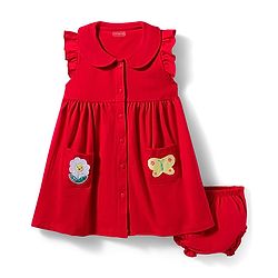 Babyhug Single Jersey Knit Frill Sleeves Frock with Bloomer & Patch Detailing - Red