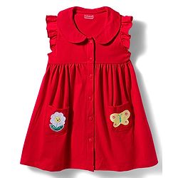 Babyhug Single Jersey Knit Frill Sleeves Frock with Bloomer & Patch Detailing - Red