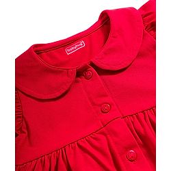 Babyhug Single Jersey Knit Frill Sleeves Frock with Bloomer & Patch Detailing - Red