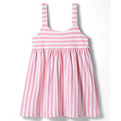 Babyhug Cotton Knit Frock with Full Sleeves Inner Tee Tropical Theme Print & Bunny Embroidery - Pink