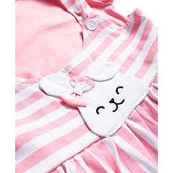 Babyhug Cotton Knit Frock with Full Sleeves Inner Tee Tropical Theme Print & Bunny Embroidery - Pink