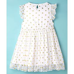 Babyhug Disney Single Jersey Knit Frill Sleeves Party Dress with Bambi Graphics & Foil Print - White