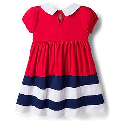 Babyhug Single Jersey Knit Half Puffed Sleeves Frock with Cut & Sew Design Bow Applique & Bloomer - Red