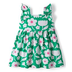 Babyhug Single Jersey Knit Frill  Sleeves Frock with Floral Print & Bloomer - Mint Green