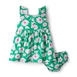 Babyhug Single Jersey Knit Frill  Sleeves Frock with Floral Print & Bloomer - Mint Green