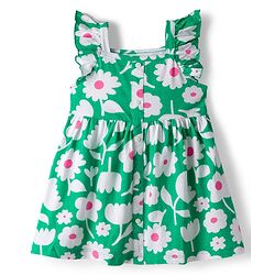 Babyhug Single Jersey Knit Frill  Sleeves Frock with Floral Print & Bloomer - Mint Green