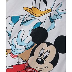 Babyhug Disney Single Jersey Knit Half Drop Shoulder Sleeves T-Shirt & Denim Shorts Set With Mickey & Friends Graphics - White & Blue