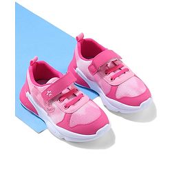 Cute Walk by Babyhug Velcro Closure Sneaker Shoes With Heart Applique & Lace Detailing - Fuchsia