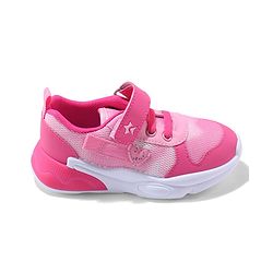 Cute Walk by Babyhug Velcro Closure Sneaker Shoes With Heart Applique & Lace Detailing - Fuchsia