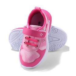 Cute Walk by Babyhug Velcro Closure Sneaker Shoes With Heart Applique & Lace Detailing - Fuchsia
