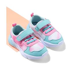Cute Walk by Babyhug Velcro Closure Sneaker Shoes With Heart Applique & Lace Detailing - Light Blue