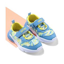 Cute Walk by Babyhug Sneaker with Velcro Closure & Camouflage Print - Yellow & Light Blue