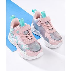 Cute Walk by Babyhug Velcro Closure Sneaker Shoes With Lace Detailing & Splash Print - Pink