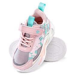 Cute Walk by Babyhug Velcro Closure Sneaker Shoes With Lace Detailing & Splash Print - Pink