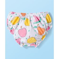 Babyhug Single Jersey Knit Half Cap Sleeves Fruit Printed Fit & Flared Frock with Bow Applique & Bloomer - Pink