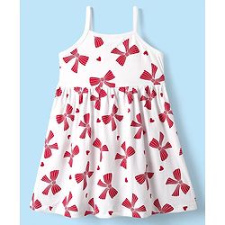 Babyhug 100% Cotton Half Sleeves Floral Applique Shrug With Bow Printed Frock - Red & White
