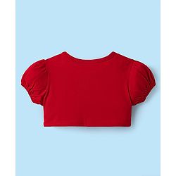 Babyhug 100% Cotton Half Sleeves Floral Applique Shrug With Bow Printed Frock - Red & White
