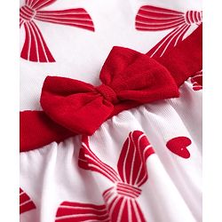 Babyhug 100% Cotton Half Sleeves Floral Applique Shrug With Bow Printed Frock - Red & White
