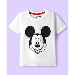 Babyhug Disney Single Jersey Knit Half Sleeves T-Shirt & Short Set With Suspender & Mickey Mouse Graphics - White & Blue