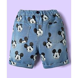 Babyhug Disney Single Jersey Knit Half Sleeves T-Shirt & Short Set With Suspender & Mickey Mouse Graphics - White & Blue