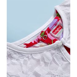 Babyhug Single Jersey Knit Frock With Half Sleeves Shrug & Floral Print - Red