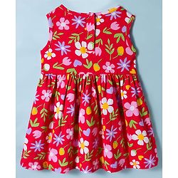 Babyhug Single Jersey Knit Frock With Half Sleeves Shrug & Floral Print - Red