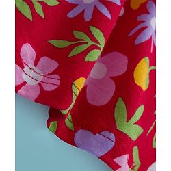 Babyhug Single Jersey Knit Frock With Half Sleeves Shrug & Floral Print - Red