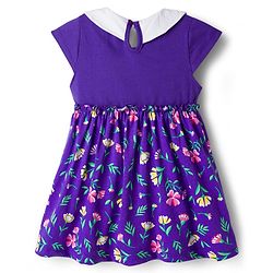 Babyhug Single Jersey Knit Half  Sleeves Frock with Floral Print Headband & Bloomer - Purple