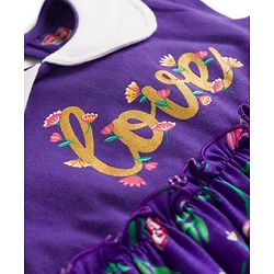 Babyhug Single Jersey Knit Half  Sleeves Frock with Floral Print Headband & Bloomer - Purple