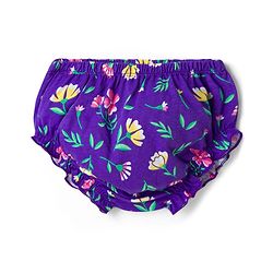 Babyhug Single Jersey Knit Half  Sleeves Frock with Floral Print Headband & Bloomer - Purple