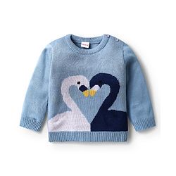 Babyhug Knitted Full Sleeves Sweater Set With Swan Design - Light Blue