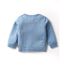 Babyhug Knitted Full Sleeves Sweater Set With Swan Design - Light Blue