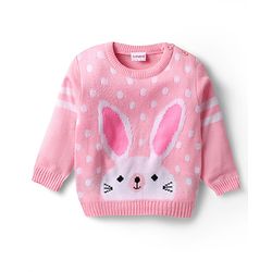 Babyhug Knitted Full Sleeves Sweater Set with Bunny Design - Pink