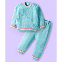 Babyhug Knit Full Sleeves Sweater Set with Cable Knit Design - Light Blue