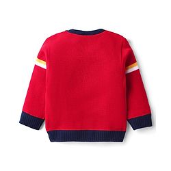 Babyhug Knit Full Sleeves Pullover Sweater Set with Animal Design - Red