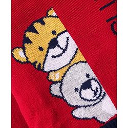 Babyhug Knit Full Sleeves Pullover Sweater Set with Animal Design - Red