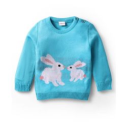 Babyhug Knitted Full Sleeves Sweater Set with Bunny Design - Pink & Light Blue