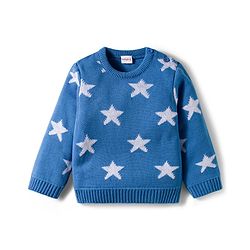 Babyhug Knit Full Sleeves Pullover Sweater Set with Star Design - Blue