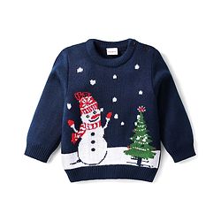 Babyhug Knitted Full Sleeves Sweater Set With Christmas Design - Navy Blue