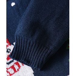 Babyhug Knitted Full Sleeves Sweater Set With Christmas Design - Navy Blue