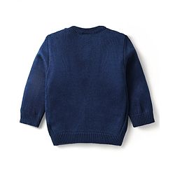 Babyhug Knitted Full Sleeves Sweater Set With Christmas Design - Navy Blue